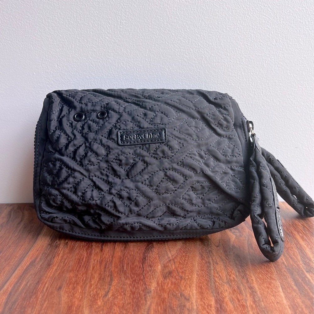 See by Chloé // Satin quilted cosmetic bag // Black satin